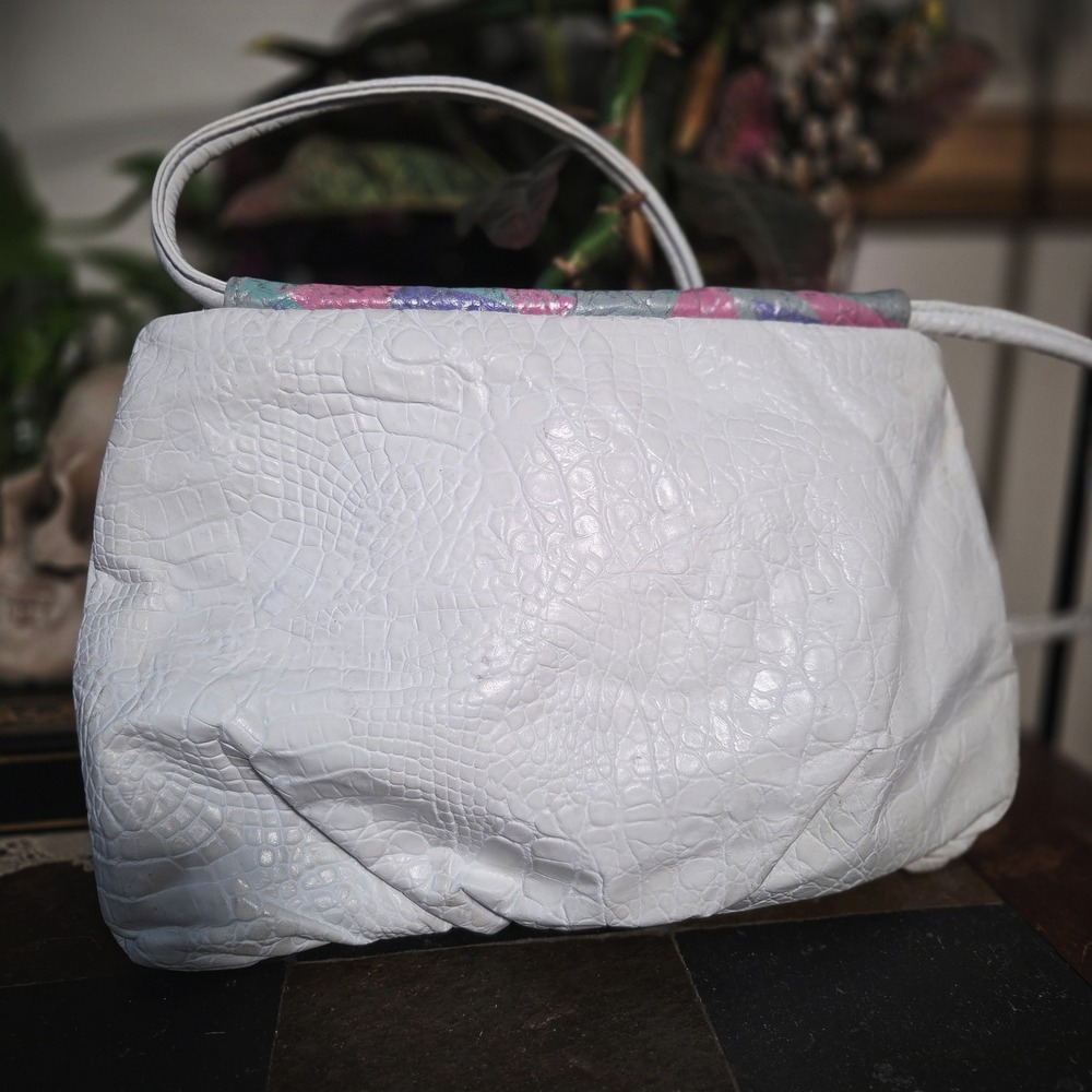 Vintage 80s Fifth Avenue Handbags White Faux Croc Pastel Shoulder Bag USA - Picture 3 of 8